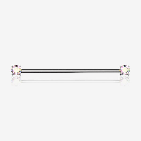 Implant Grade Titanium OneFit Threadless Prong Gem Sparkle Industrial Barbell-Aurora Borealis