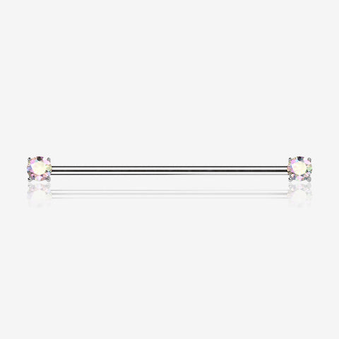 Implant Grade Titanium OneFit Threadless Prong Gem Sparkle Industrial Barbell-Aurora Borealis