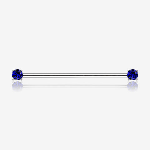 Implant Grade Titanium OneFit Threadless Prong Gem Sparkle Industrial Barbell-Blue