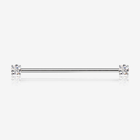 Implant Grade Titanium OneFit Threadless Prong Gem Sparkle Industrial Barbell-Clear Gem