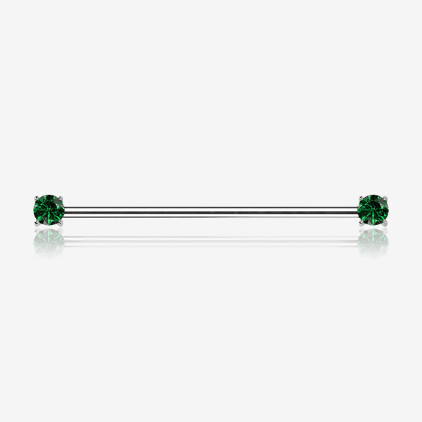 Implant Grade Titanium OneFit Threadless Prong Gem Sparkle Industrial Barbell-Emerald