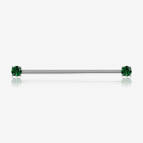 Implant Grade Titanium OneFit Threadless Prong Gem Sparkle Industrial Barbell-Emerald