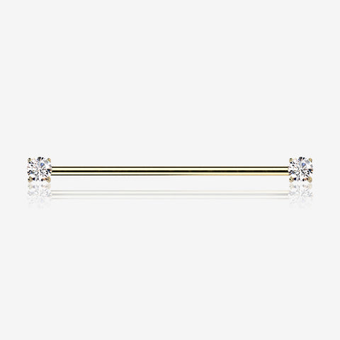 Implant Grade Titanium Gold PVD OneFit Threadless Prong Gem Sparkle Industrial Barbell-Clear Gem