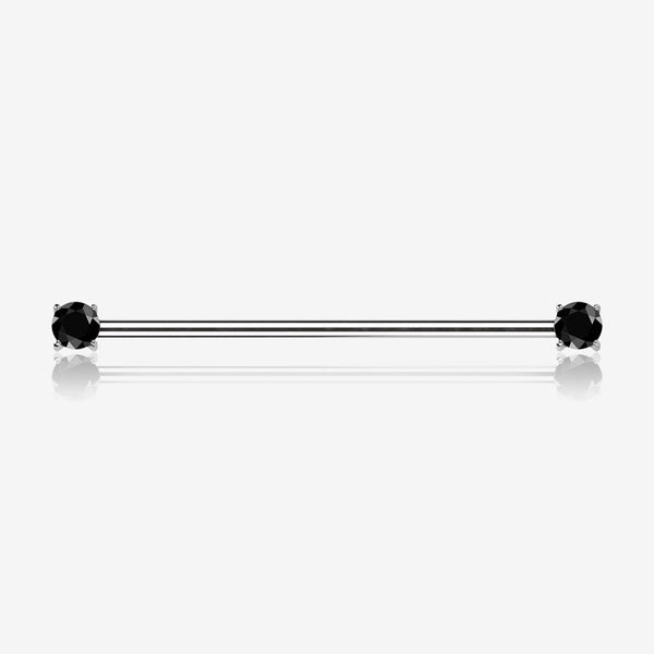 Implant Grade Titanium OneFit Threadless Prong Gem Sparkle Industrial Barbell-Black