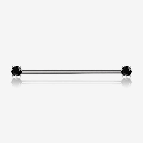 Implant Grade Titanium OneFit Threadless Prong Gem Sparkle Industrial Barbell-Black