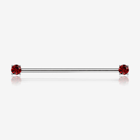 Implant Grade Titanium OneFit Threadless Prong Gem Sparkle Industrial Barbell-Red