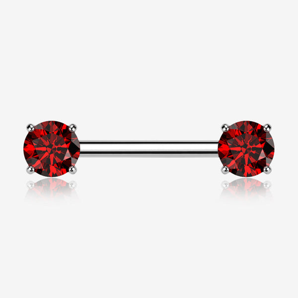 A Pair of Implant Grade Titanium OneFit Threadless Prong Gem Sparkle Nipple Barbell-Red