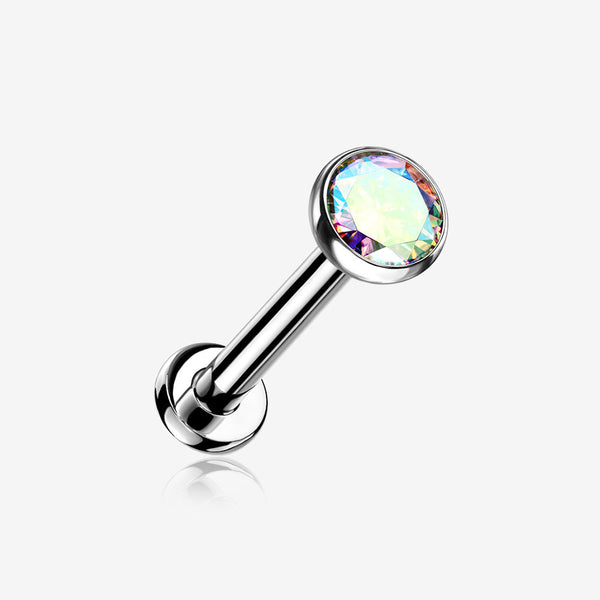 Implant Grade Titanium OneFit Threadless Gem Bezel Set Top Flat Back Stud Labret-Aurora Borealis