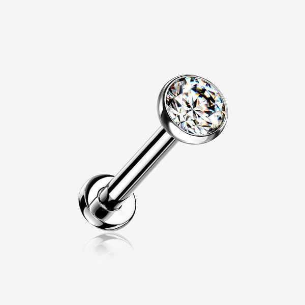 Implant Grade Titanium OneFit Threadless Gem Bezel Set Top Flat Back Stud Labret-Clear Gem