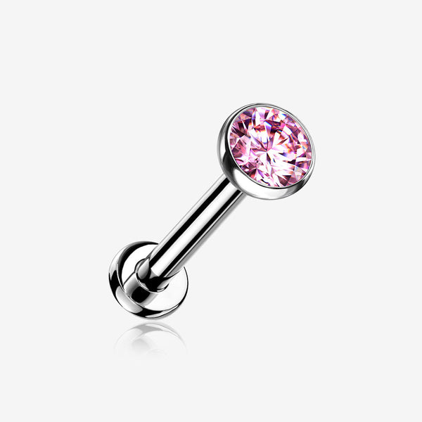 Implant Grade Titanium OneFit Threadless Gem Bezel Set Top Flat Back Stud Labret-Pink