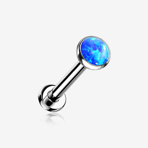 Implant Grade Titanium OneFit Threadless Fire Opal Bezel Set Top Flat Back Stud Labret-Blue Opal