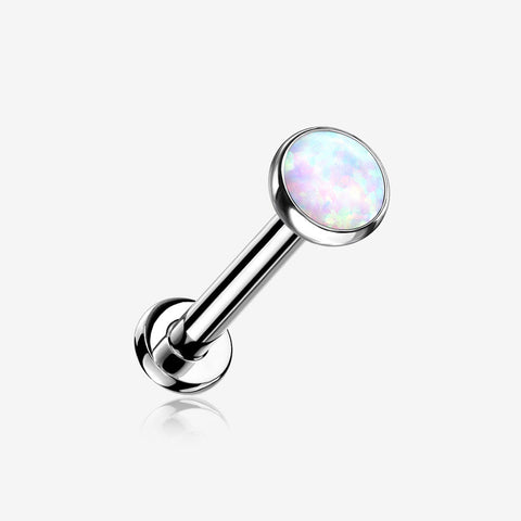 Implant Grade Titanium OneFit Threadless Fire Opal Bezel Set Top Flat Back Stud Labret-White Opal