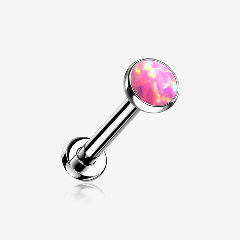 Implant Grade Titanium OneFit Threadless Fire Opal Bezel Set Top Flat Back Stud Labret-Pink Opal