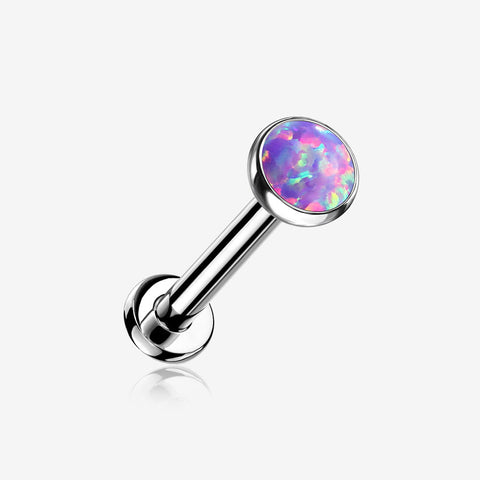 Implant Grade Titanium OneFit Threadless Fire Opal Bezel Set Top Flat Back Stud Labret-Purple Opal