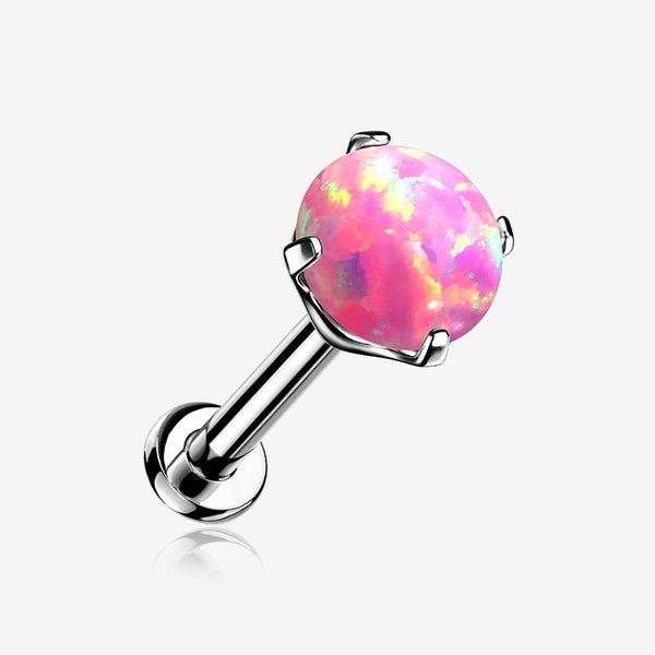 Implant Grade Titanium OneFit Threadless Fire Opal Prong Set Top Flat Back Stud Labret-Pink Opal