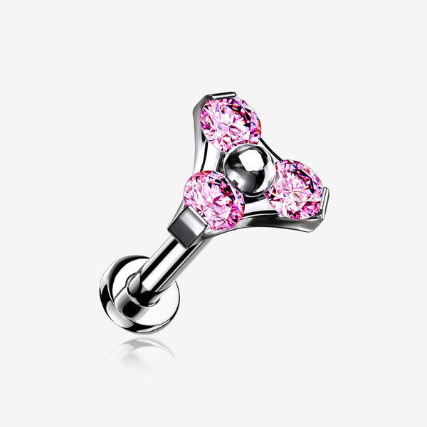 Implant Grade Titanium OneFit Threadless Trinity Gem Sparkle Top Flat Back Stud Labret-Pink