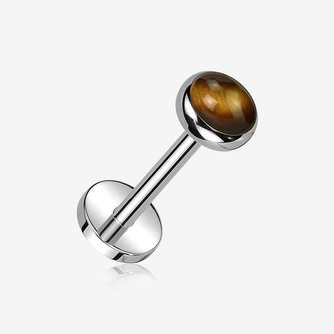 Implant Grade Titanium OneFit Threadless Bezel Tiger Eye Stone Flat Back Labret