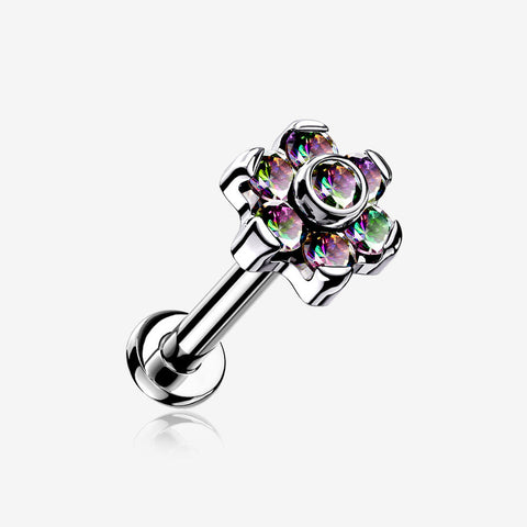 Implant Grade Titanium OneFit Threadless Brilliant Sparkle Flower Top Flat Back Stud Labret-Vitrail Medium