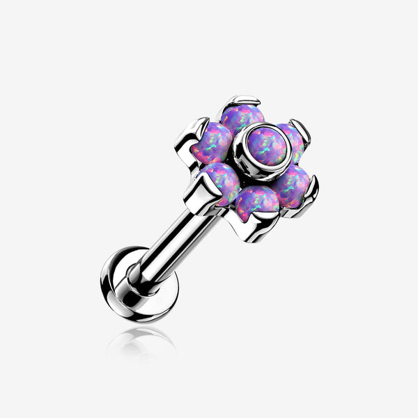 Implant Grade Titanium OneFit Threadless Brilliant Fire Opal Flower Top Flat Back Stud Labret-Purple Opal