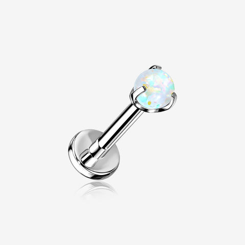 Implant Grade Titanium OneFit Threadless Fire Opal Ball Claw Prong Set Flat Back Stud Labret-White Opal