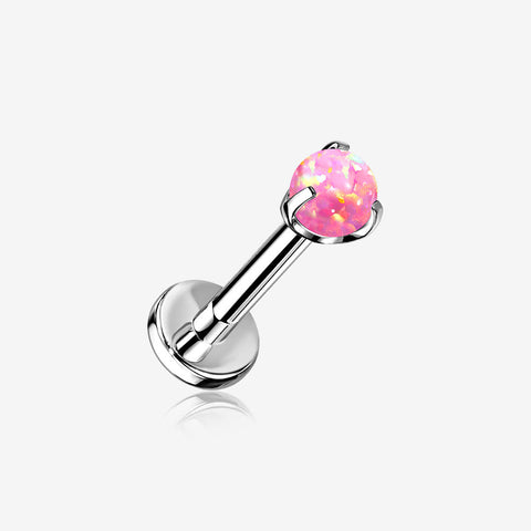 Implant Grade Titanium OneFit Threadless Fire Opal Ball Claw Prong Set Flat Back Stud Labret-Pink Opal