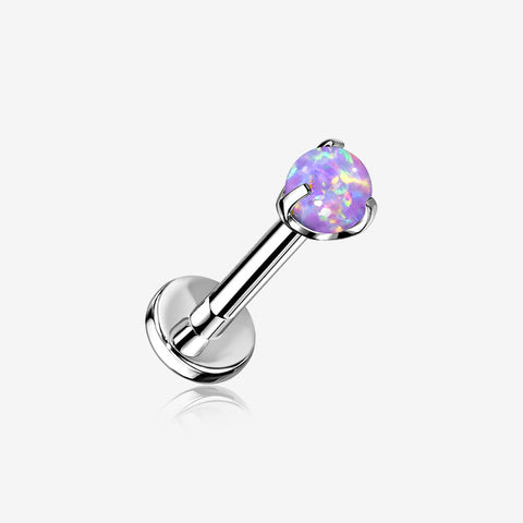 Implant Grade Titanium OneFit Threadless Fire Opal Ball Claw Prong Set Flat Back Stud Labret-Purple Opal