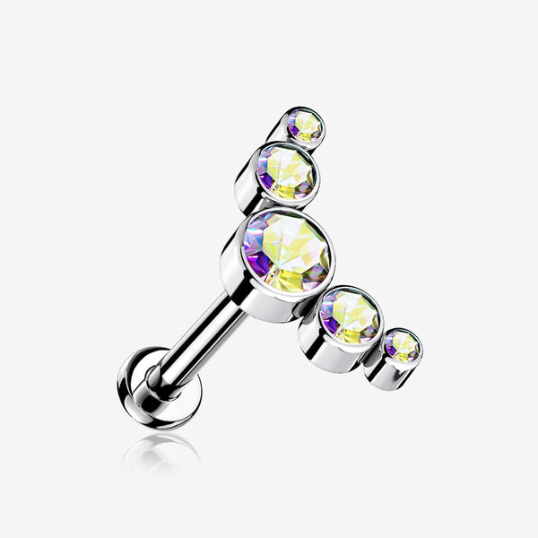 Implant Grade Titanium OneFit Threadless Journey Sparkle Curve Top Flat Back Stud Labret-Aurora Borealis