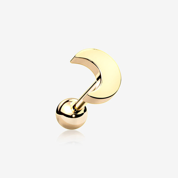 Golden Flat Crescent Moon Top Cartilage Tragus Barbell Earring