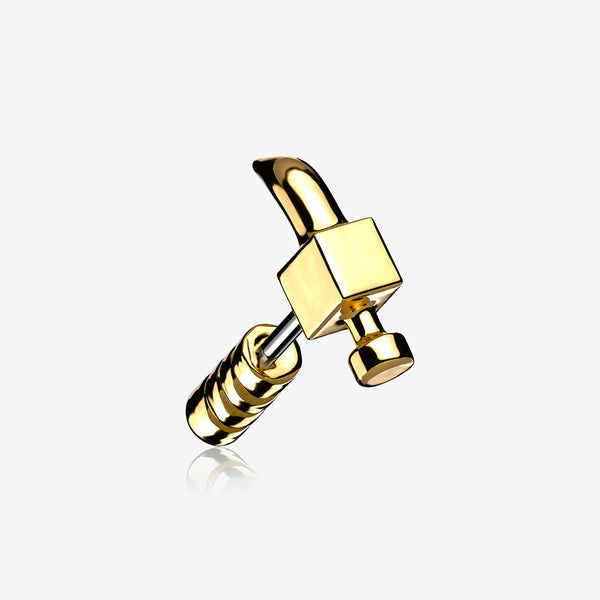 Golden Steel Hammer Cartilage Tragus Barbell Earring