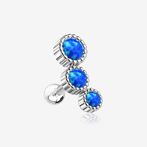 Fire Opal Bubble Trio Sparkle Cartilage Tragus Barbell Earring-Blue Opal