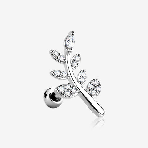 Sparkle Autumn Leaf Cartilage Tragus Barbell Earring-Clear Gem