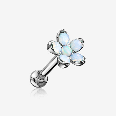 Opalite Delight Fire Opal Flower Cartilage Tragus Barbell Earring-White Opal