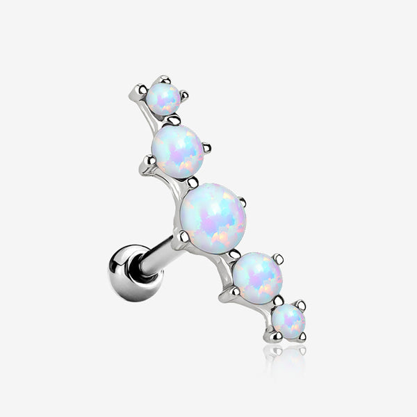 Fire Opal Journey Curve Prong Set Cartilage Tragus Barbell Earring-White Opal