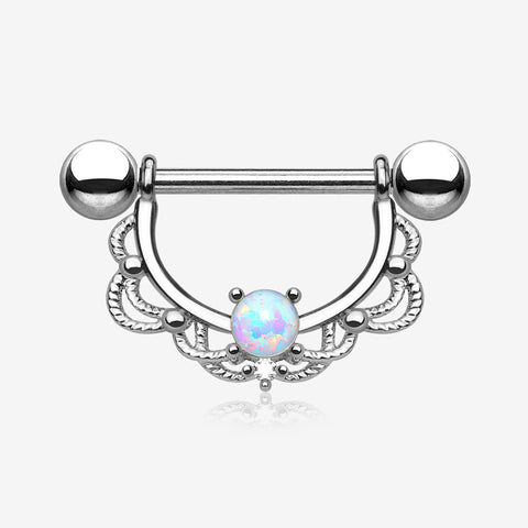 A Pair of Turan Fire Opal Sparkle Dangle Nipple Shield-White Opal