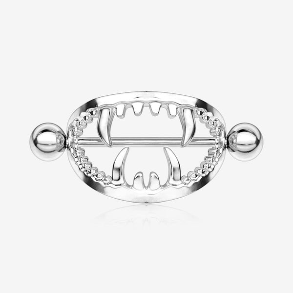 Vicious Vampire Fang Nipple Shield Ring (Large)-Steel