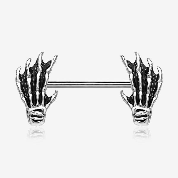 A Pair of Skeleton Hands of Death Steel Nipple Barbell