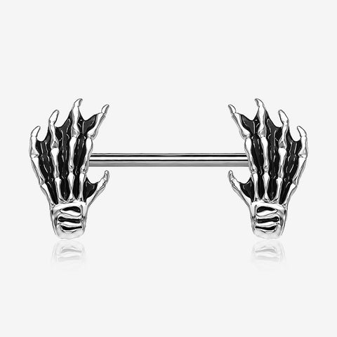 A Pair of Skeleton Hands of Death Steel Nipple Barbell