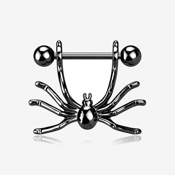 A Pair of Blackline Spider Dangle Steel Nipple Shield