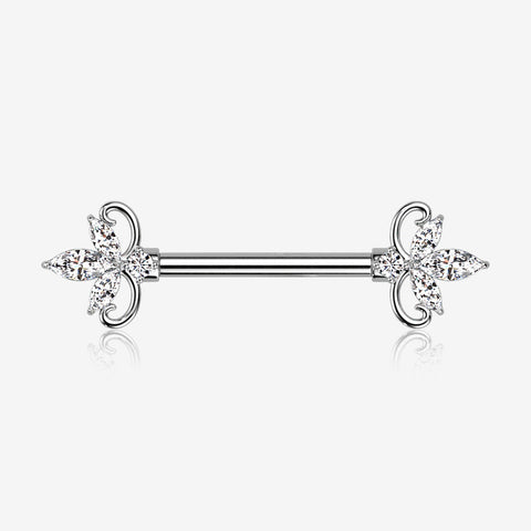 A Pair of Royal Marquise Elegance Sparkle Nipple Barbell-Clear Gem