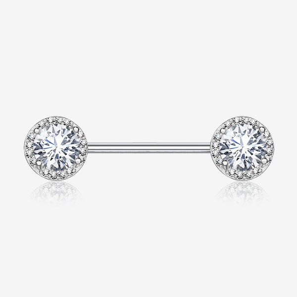 A Pair of Brilliant Multi-Gem Sparkle Nipple Barbell-Clear Gem