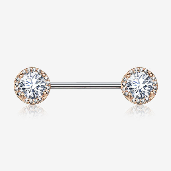 A Pair of Rose Gold Brilliant Multi-Gem Sparkle Nipple Barbell-Clear Gem