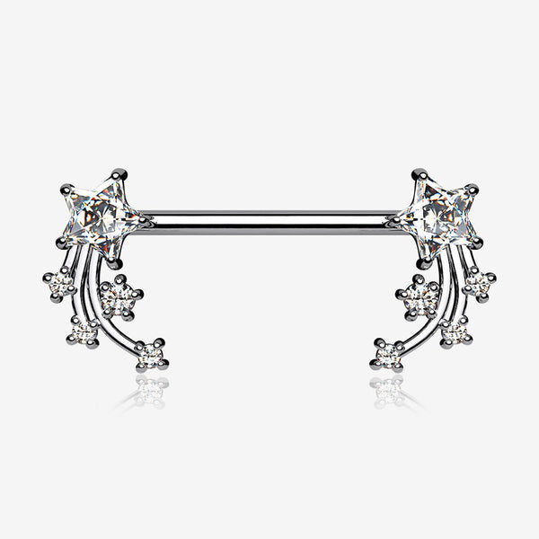 A Pair of Shooting Star Sparkles Nipple Barbell-Clear Gem