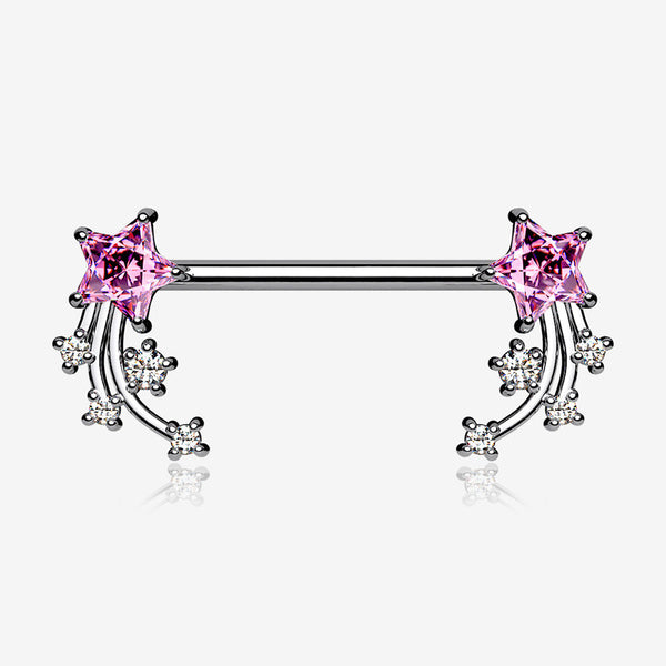 A Pair of Shooting Star Sparkles Nipple Barbell-Pink