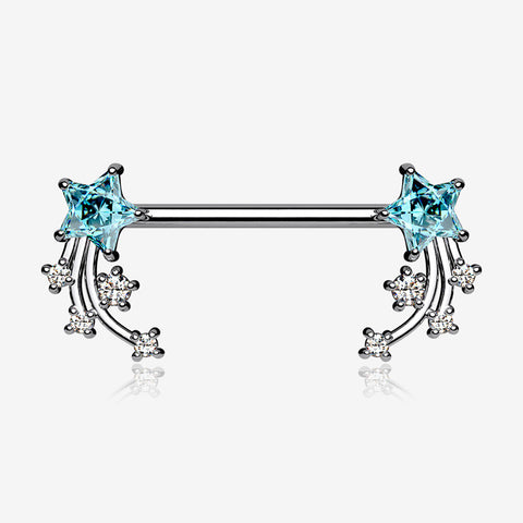 A Pair of Shooting Star Sparkles Nipple Barbell-Aqua