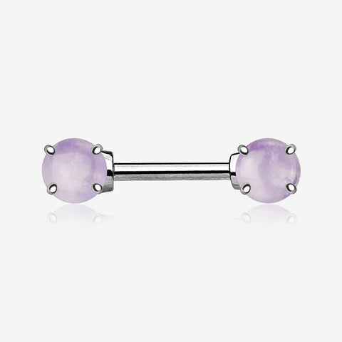 A Pair of Amethyst Stone Prong Nipple Barbell Ring