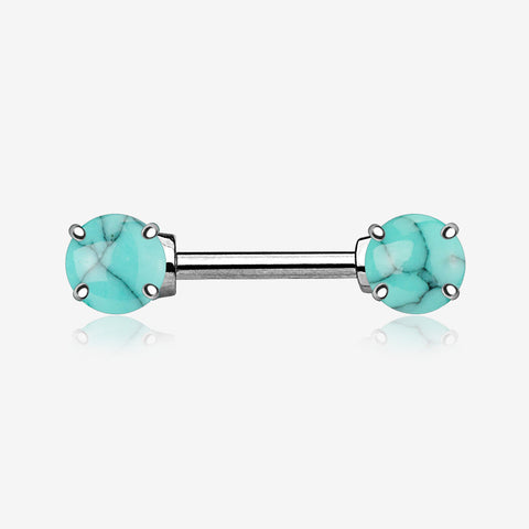 A Pair of Turquoise Stone Prong Nipple Barbell Ring