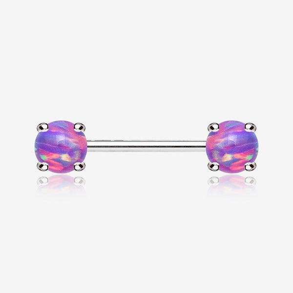 A Pair of Fire Opal Prong Set Sparkle Nipple Barbell-Purple Opal