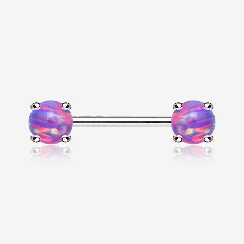 A Pair of Fire Opal Prong Set Sparkle Nipple Barbell-Purple Opal