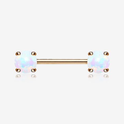 A Pair of Rose Gold Fire Opal Prong Set Sparkle Nipple Barbell-White Opal