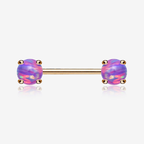 A Pair of Rose Gold Fire Opal Prong Set Sparkle Nipple Barbell-Purple Opal